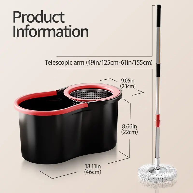 Efficient Floor Cleaning Mop Set with Bucket, 3 Microfiber Heads & 360° Rotatable Design