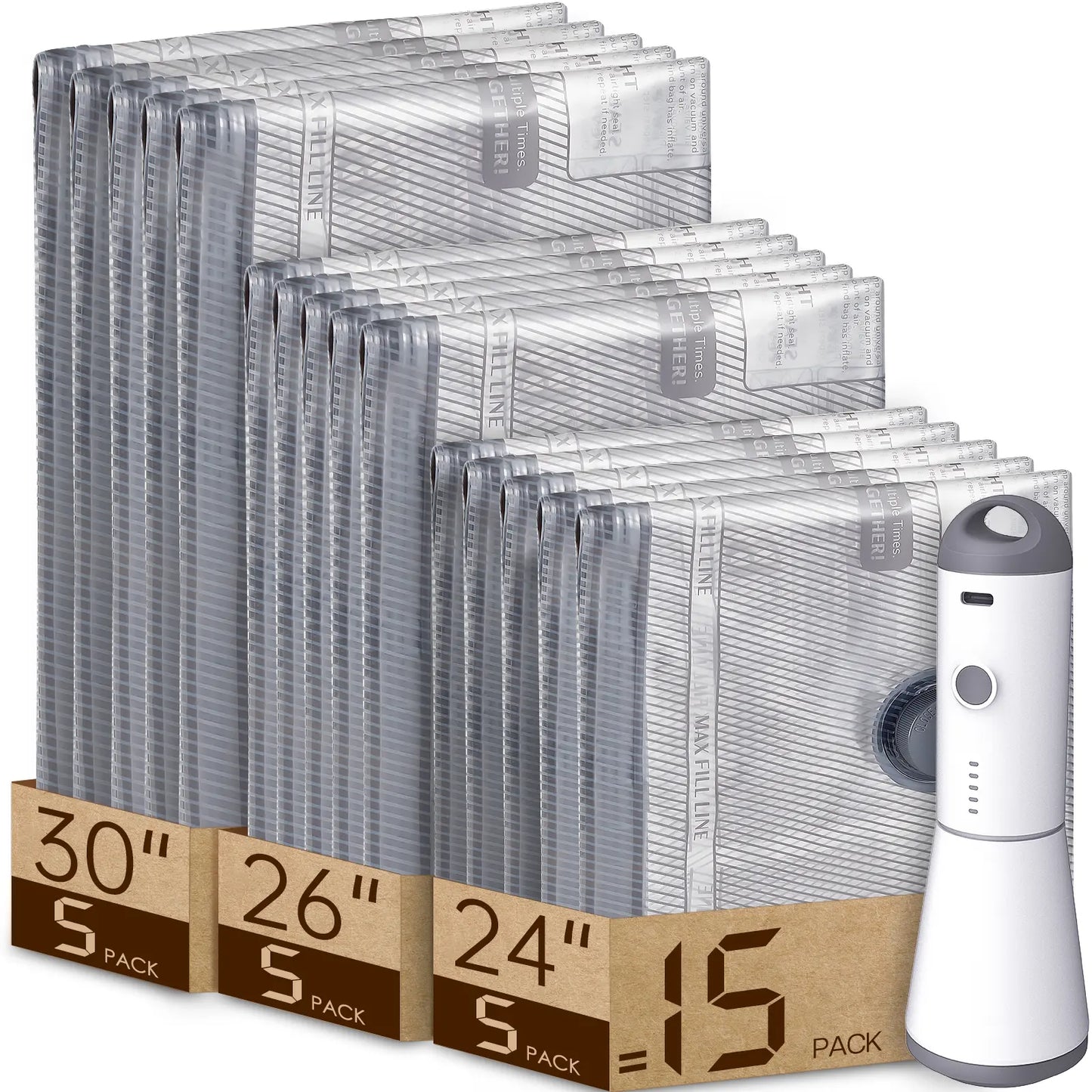 Carry-on Vacuum Compression Bags Set with Wireless Pump, 15 PCS