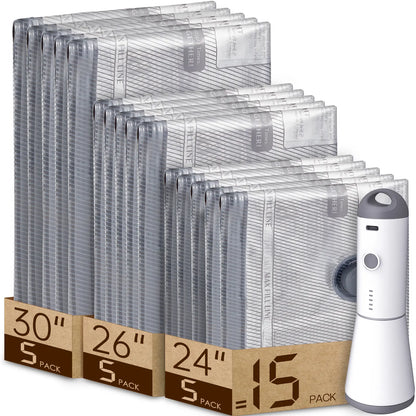 Carry-on Vacuum Compression Bags Set with Wireless Pump, 15 PCS