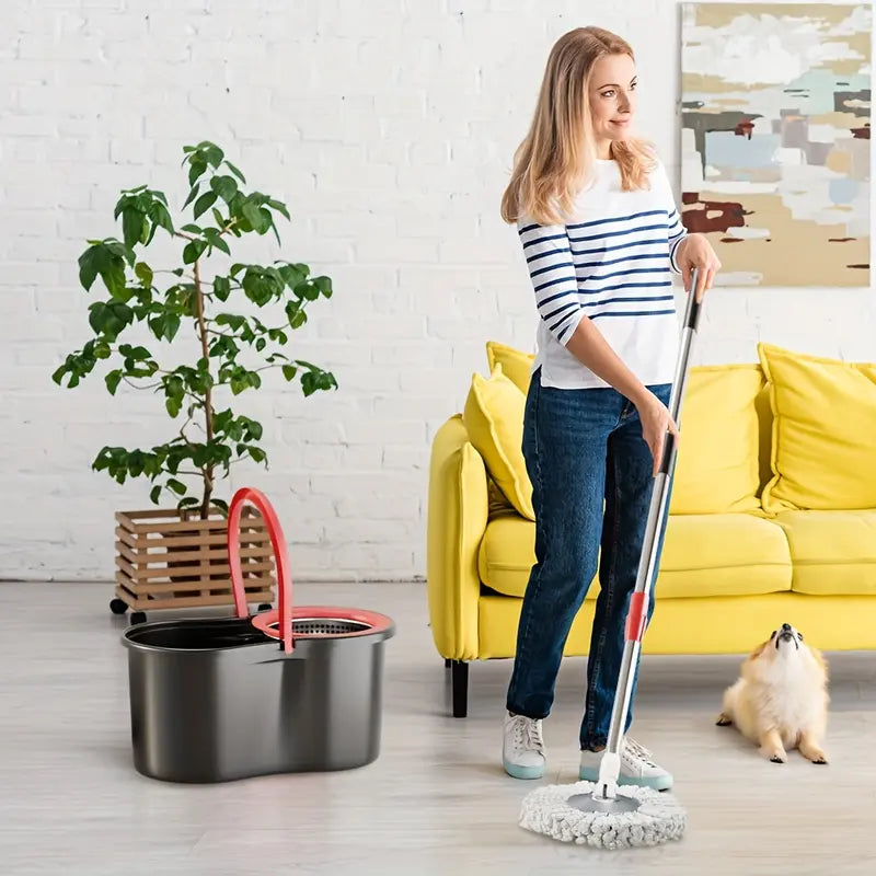 Efficient Floor Cleaning Mop Set with Bucket, 3 Microfiber Heads & 360° Rotatable Design