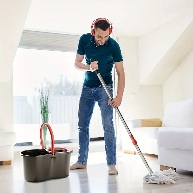 Efficient Floor Cleaning Mop Set with Bucket, 3 Microfiber Heads & 360° Rotatable Design