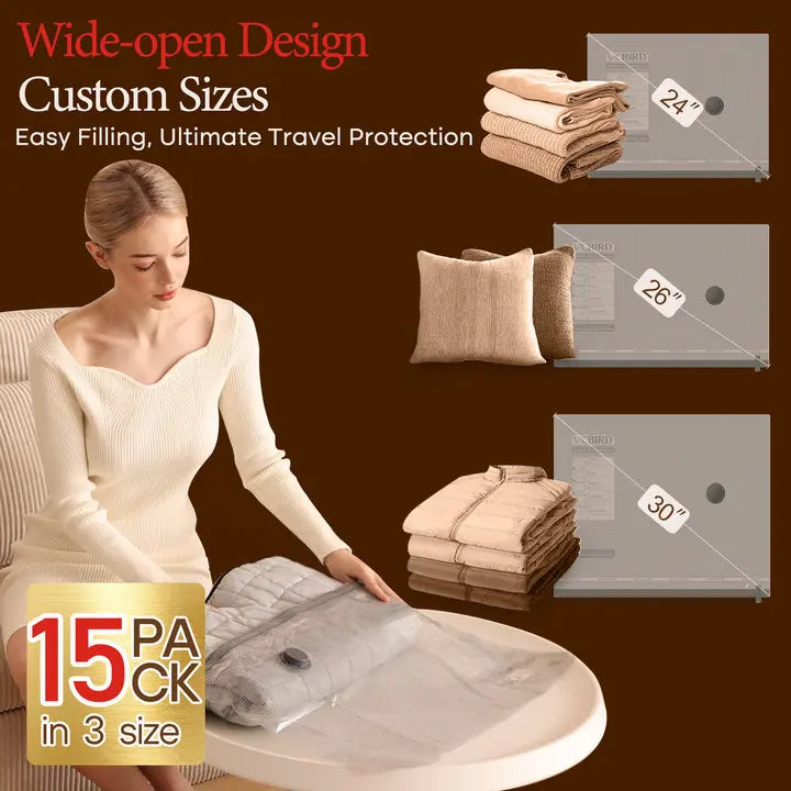 Carry-on Vacuum Compression Bags Set with Wireless Pump, 15 PCS